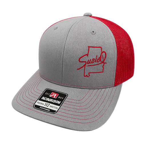 Heather Gray & Red SuzieQ Embroidered Trucker Hat